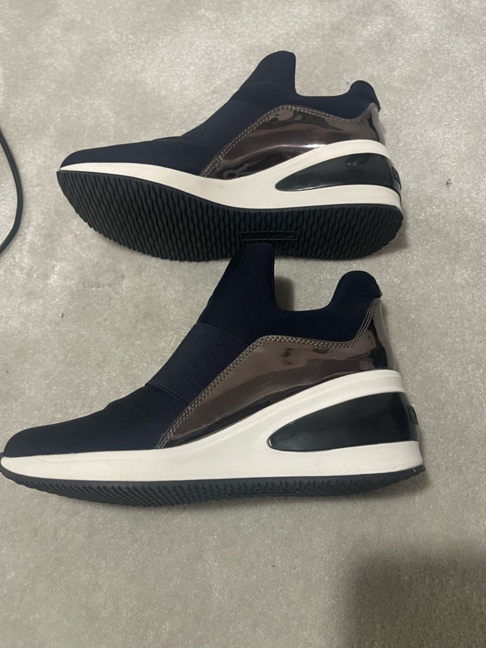 DKNY Navy and Brown Slip-On Platform Sneakers